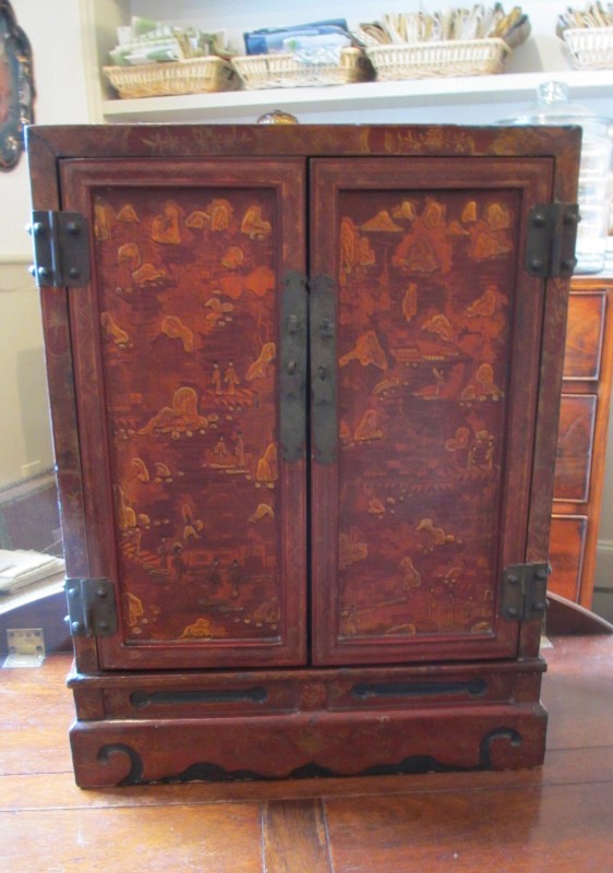 19th C Chinese Red Decorated Cabinet (Tabletop)