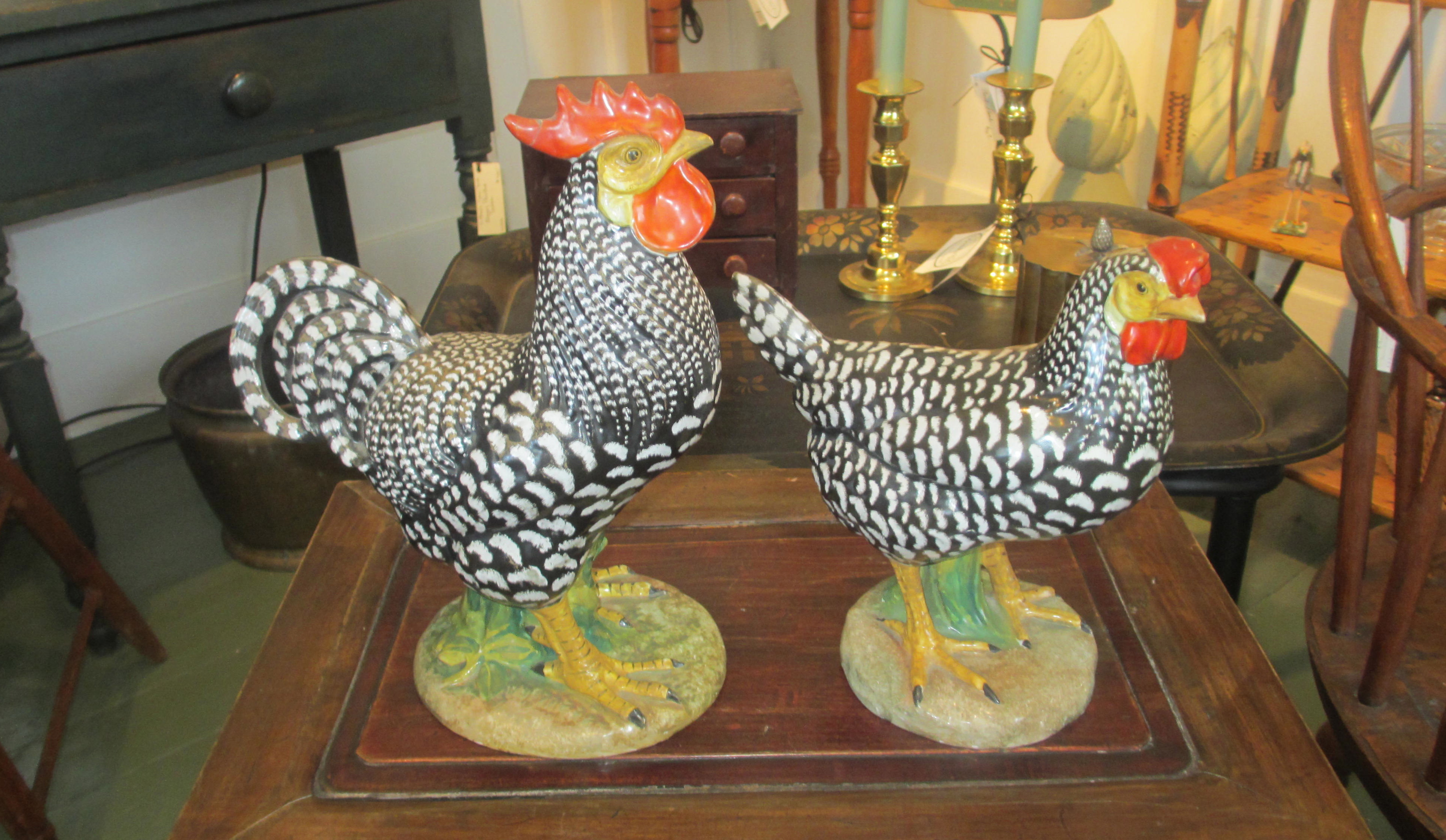 Vintage Italian Decorated Pottery, Rooster & Hen