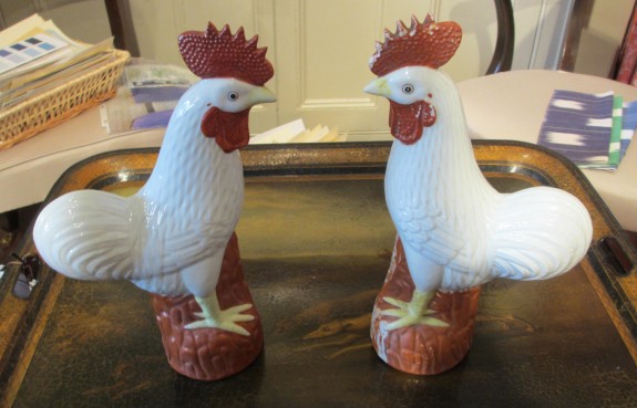 Pair of Chinese Porcelain Decorated Cockerels
