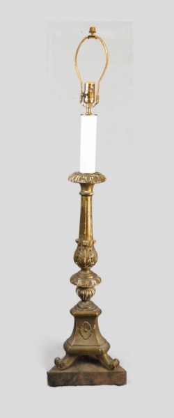 19th Century Italian Altar Stick Table Lamp, green marbleized base