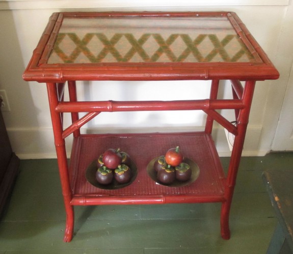 c1900 Liberty of London Bamboo Table, Red, Glass Top